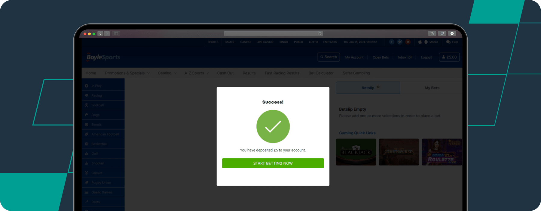 boylesports deposit complete page screenshot