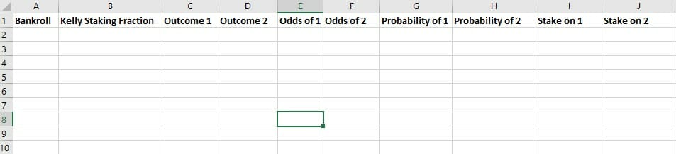 Kelly Criterion Calculator in Excel Step 1