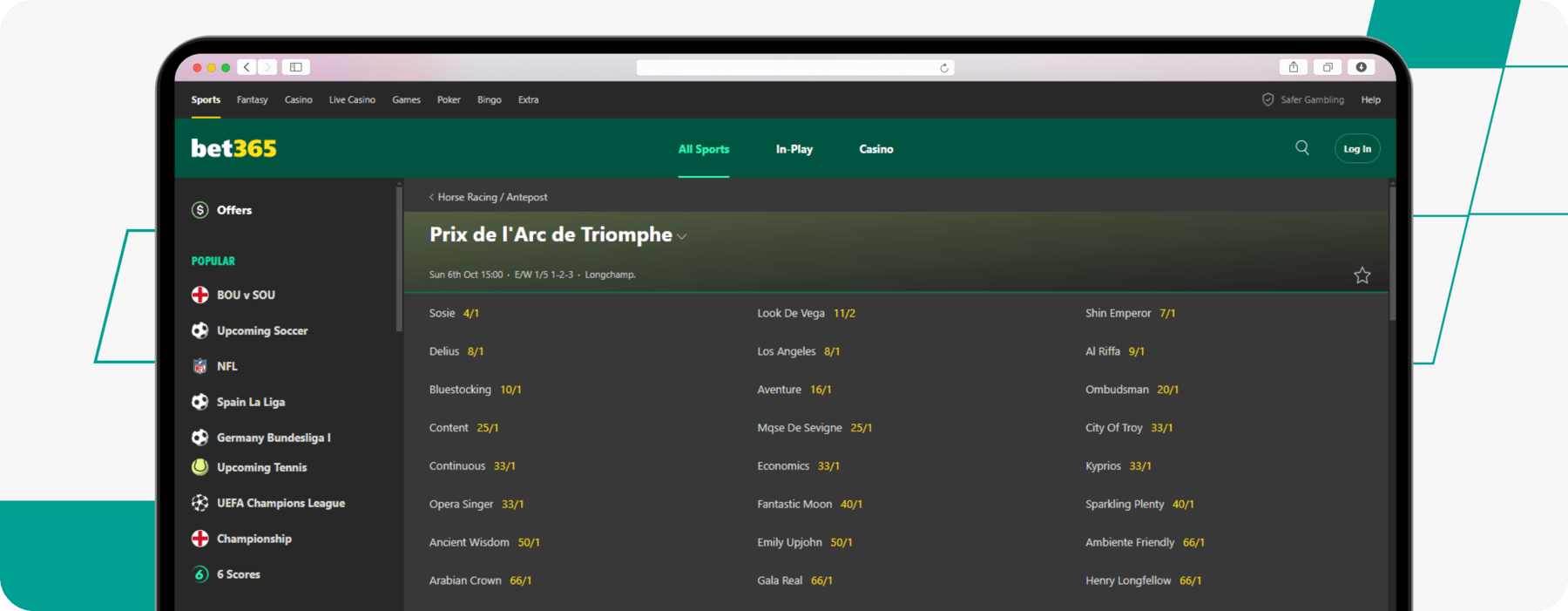 Screenshot of bet365 Prix de l'Arc de Triomphe Markets desktop