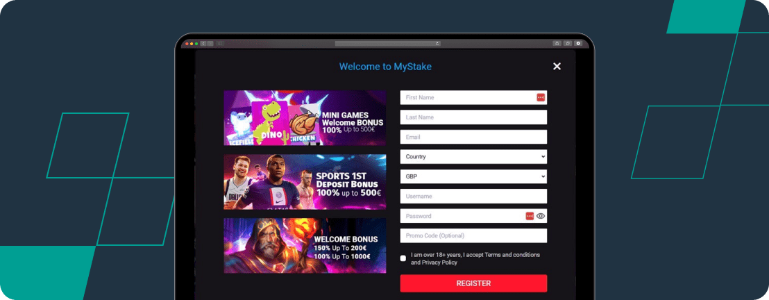 Screenshot of the registration window on MyStake.