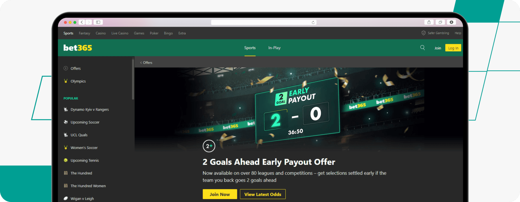 desktop Screenshot of bet365 2 Goals Ahead Early Payout Offer